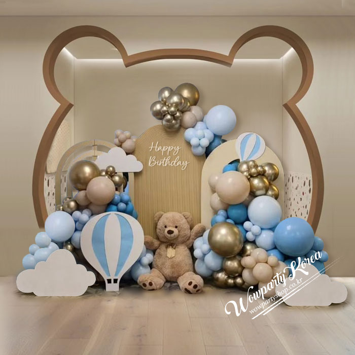 블루열기구 테디베어 포토존 풍선장식